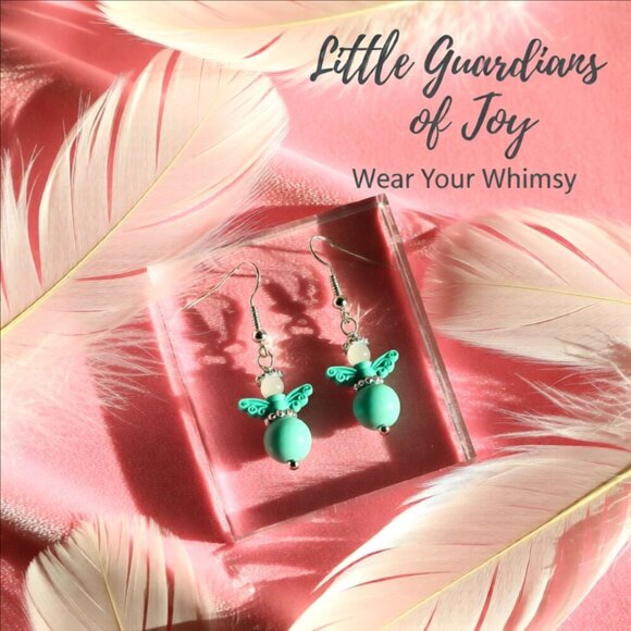 Handmade! Aqua Painted Patina Angel Earrings! Love & Blessings 4 Adults or Girls - Picture 2 of 9